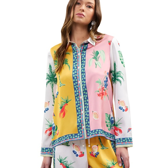 Skies Are Blue Tops - Skies are Blue Curvy printed long sleeves resort‎ silky size 2X
